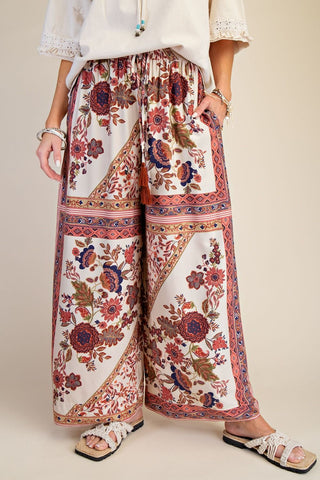 Free Spirit Printed Wide Leg Pants - Khaki - Sassy Inspiration