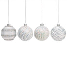 GLASS ORNAMENTS SILVER AND WHITE ASTD S/4 - Sassy Inspiration