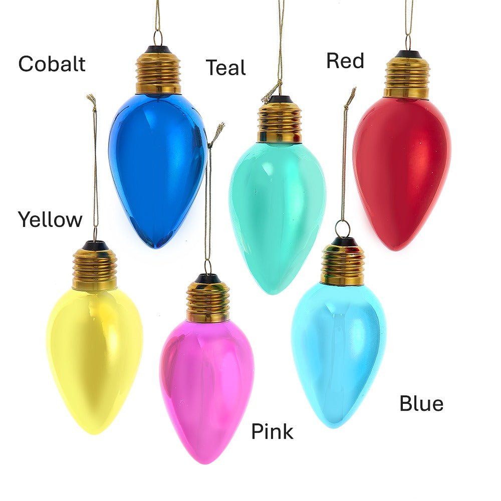 Glass Oversized C7 Bulb Ornaments, 6 Assorted Colors - Sassy Inspiration