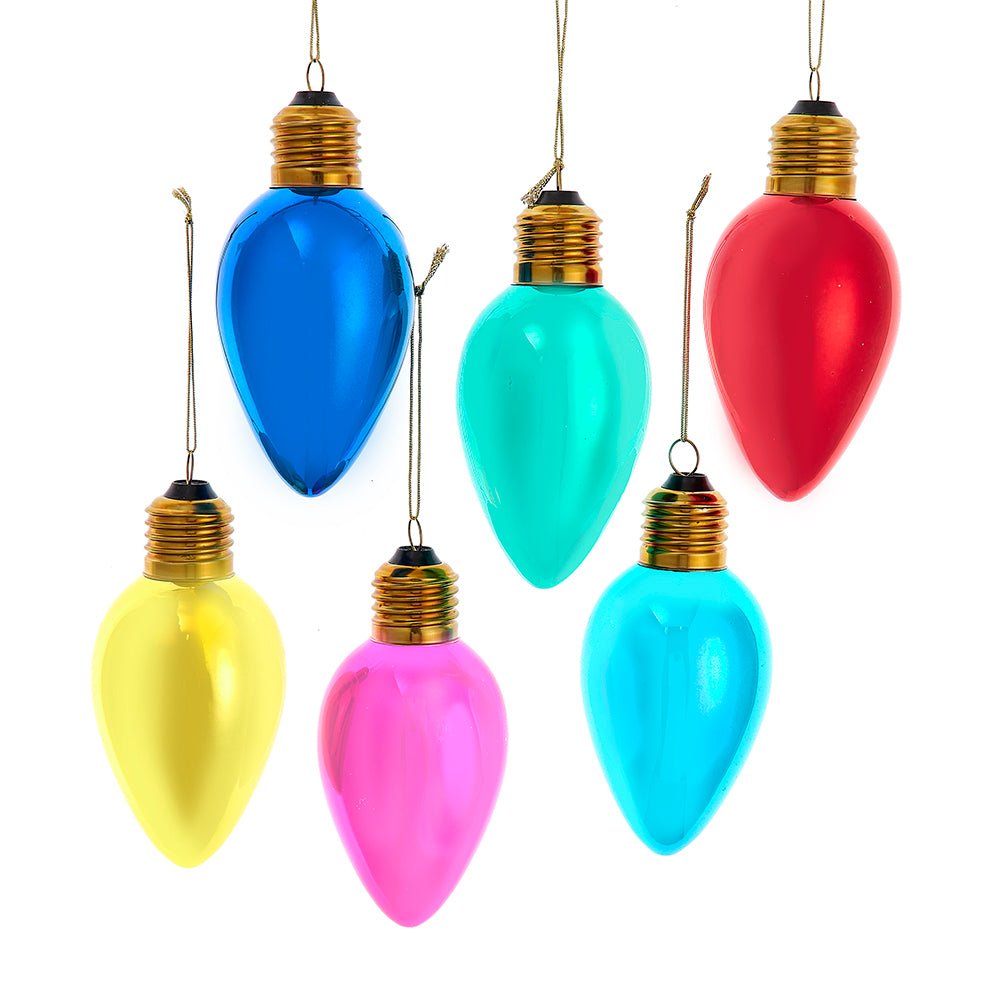 Glass Oversized C7 Bulb Ornaments, 6 Assorted Colors - Sassy Inspiration