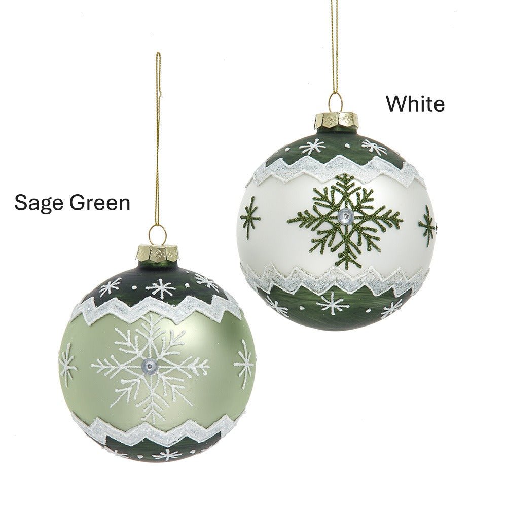 Glass Winter Green Snowflake Design Ball Ornaments - Sassy Inspiration