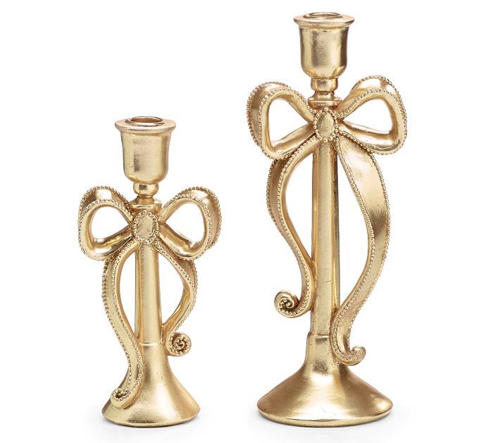 GOLD BOW CANDLEHOLDERS (2 sizes) - Sassy Inspiration