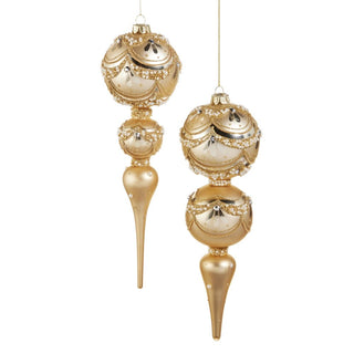 Gold Pearl Trimmed Glass Finial Ornaments – Set of 2 - Sassy Inspiration