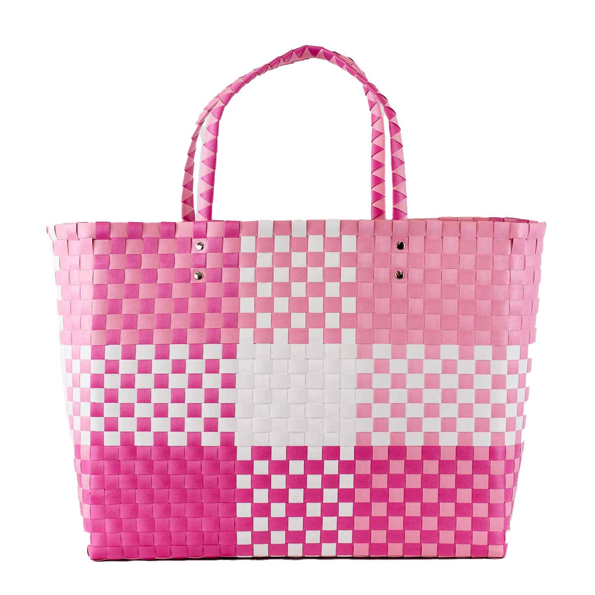 Heather Woven Beach Tote in White/Pink - Sassy Inspiration