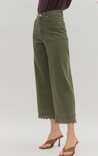 High Waist Ankle Length Pants - Olive - Sassy Inspiration