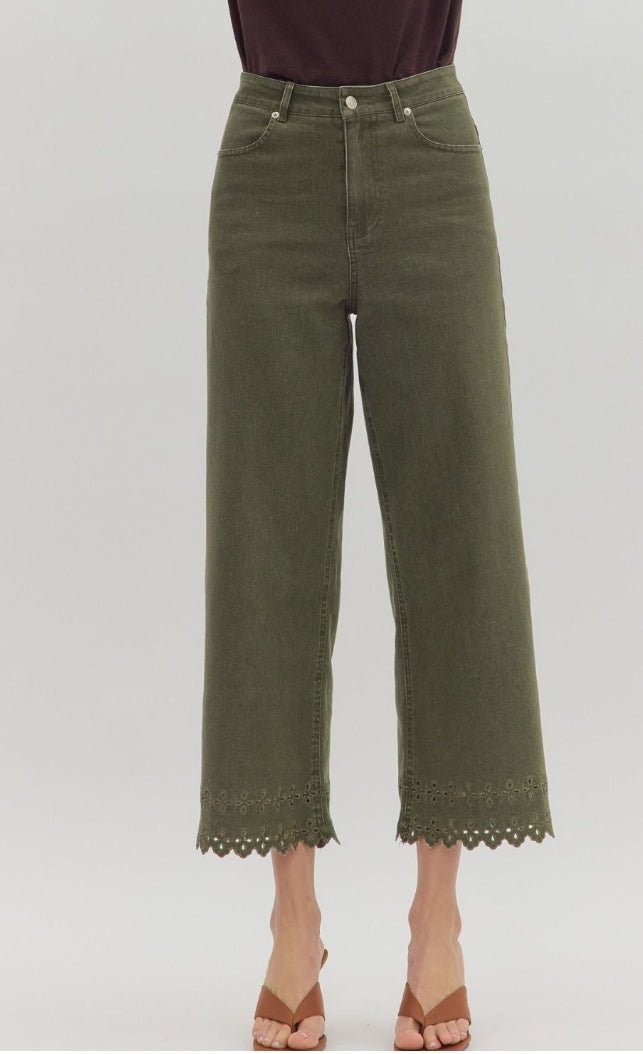 High Waist Ankle Length Pants - Olive - Sassy Inspiration