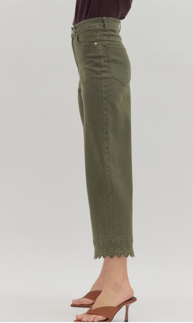 High Waist Ankle Length Pants - Olive - Sassy Inspiration