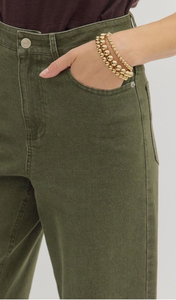 High Waist Ankle Length Pants - Olive - Sassy Inspiration
