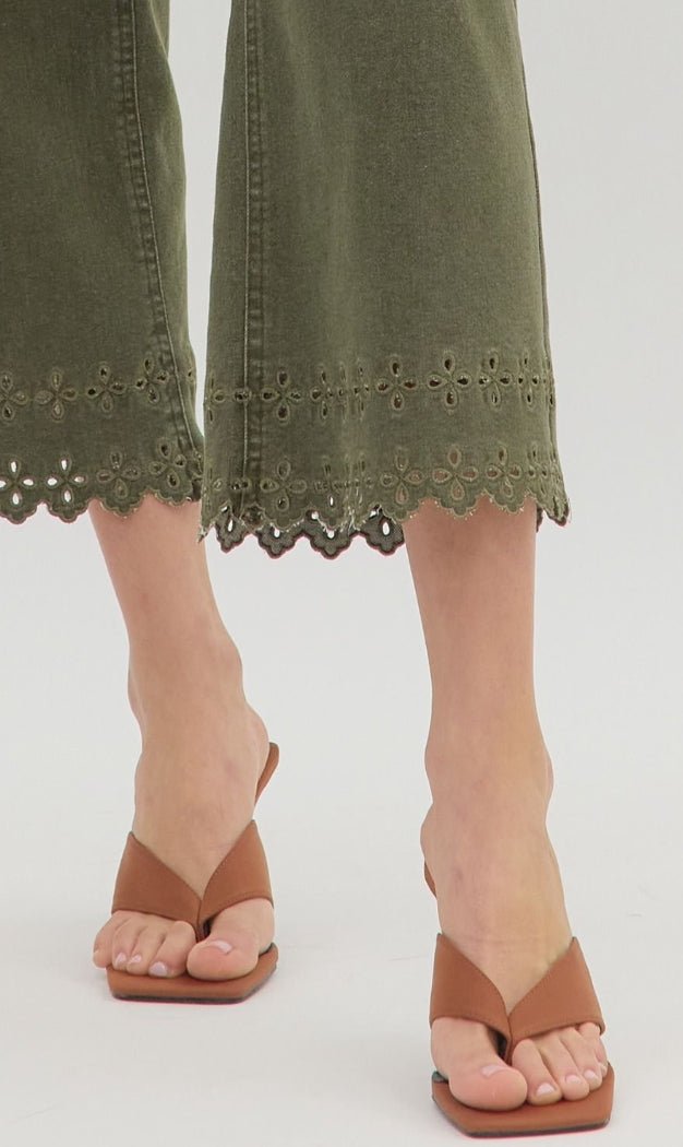 High Waist Ankle Length Pants - Olive - Sassy Inspiration