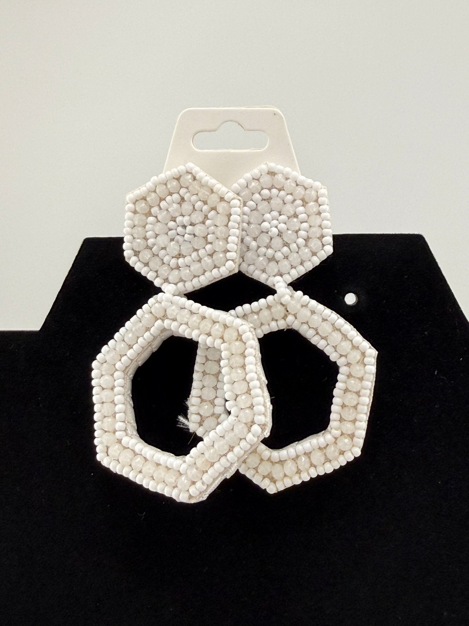 Ivory Honeycomb Beaded Statement Earrings - Sassy Inspiration