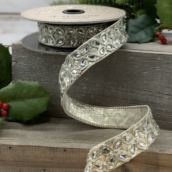 Jeweled Flower Ribbon - Platinum - Sassy Inspiration