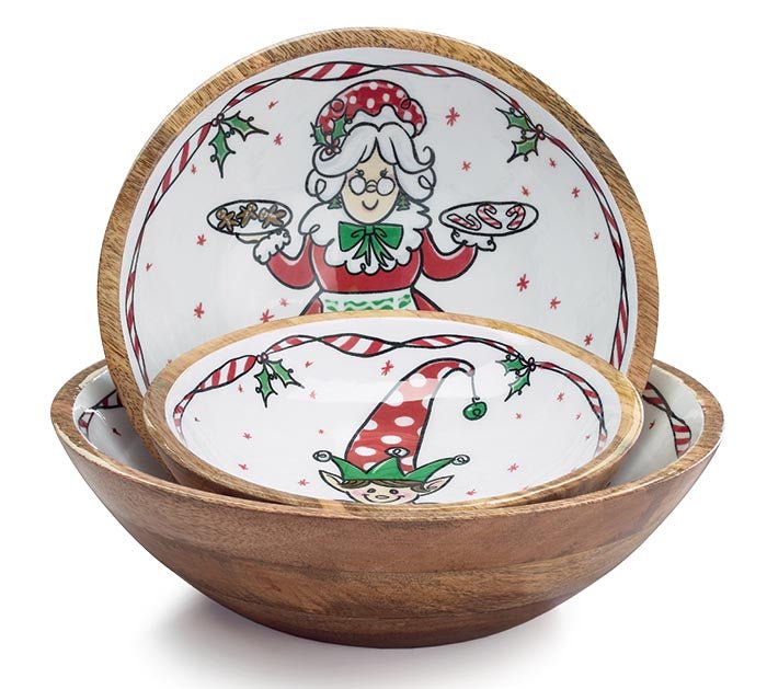 JOYFUL HOLIDAY NESTED MANGO WOOD BOWLS S/3 - Sassy Inspiration