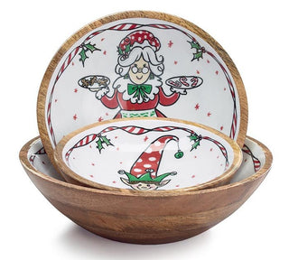 JOYFUL HOLIDAY NESTED MANGO WOOD BOWLS S/3 - Sassy Inspiration
