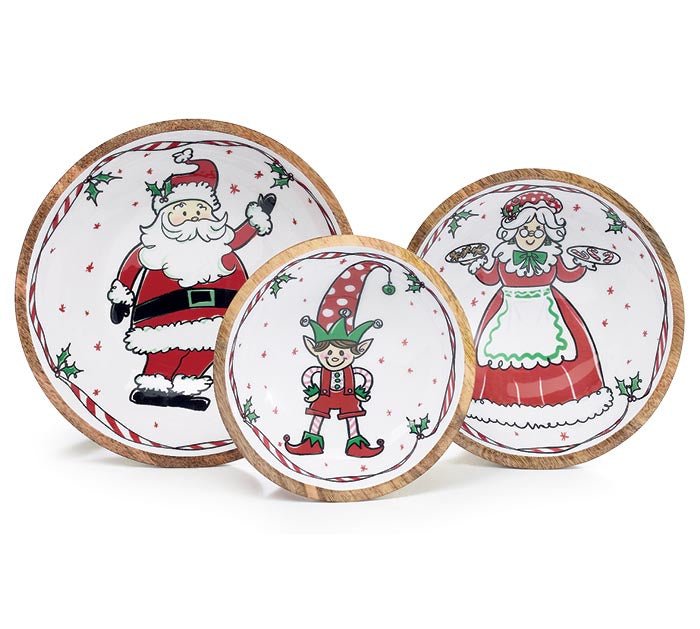 JOYFUL HOLIDAY NESTED MANGO WOOD BOWLS S/3 - Sassy Inspiration