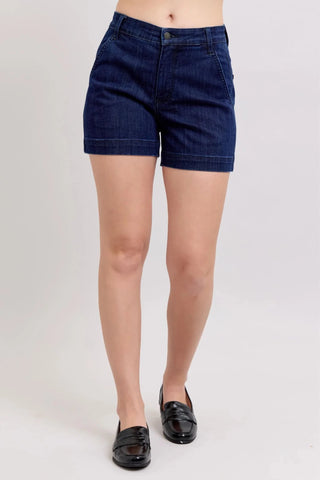 Judy Blue High Waist Dark Wash Trouser Denim Shorts - Sassy Inspiration