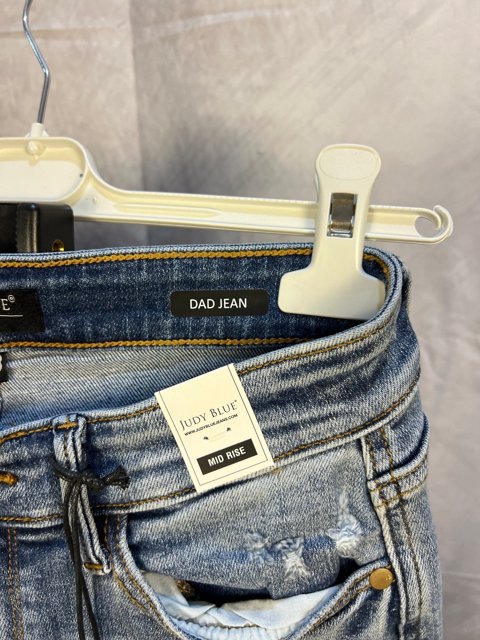 Judy Blue Mid - rise Yoke Cell Phone Pocket Dad Jean - Sassy Inspiration
