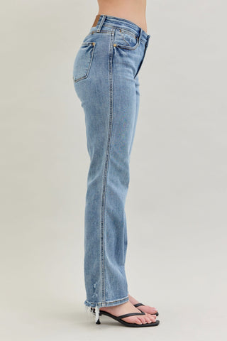 Judy Blue Mid - rise Yoke Cell Phone Pocket Dad Jean - Sassy Inspiration