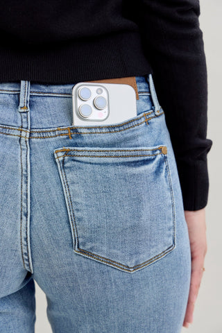 Judy Blue Mid - rise Yoke Cell Phone Pocket Dad Jeans - Sassy Inspiration
