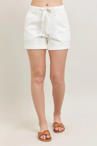 Judy Blue White High Waist Cuffed Jogger Shorts - Sassy Inspiration