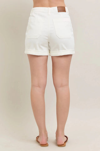 Judy Blue White High Waist Cuffed Jogger Shorts - Sassy Inspiration
