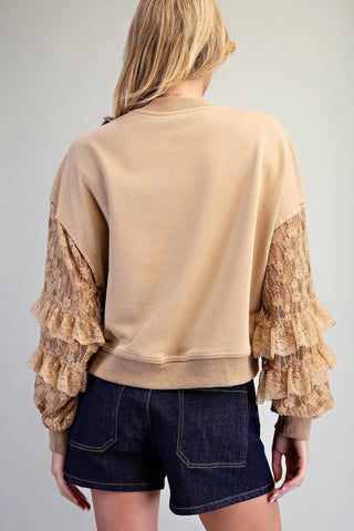 Lace & Lived-in Mineral Wash Pullover - Sassy Inspiration