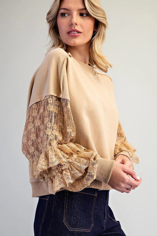 Lace & Lived-in Mineral Wash Pullover - Sassy Inspiration