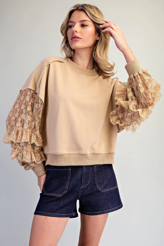 Lace & Lived-in Mineral Wash Pullover - Sassy Inspiration