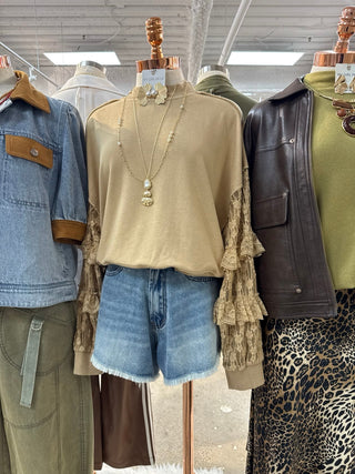 Lace & Lived-in Mineral Wash Pullover - Sassy Inspiration