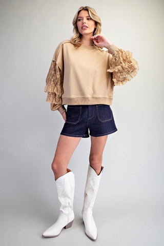 Lace & Lived-in Mineral Wash Pullover - Sassy Inspiration