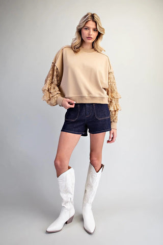 Lace & Lived-in Mineral Wash Pullover - Sassy Inspiration