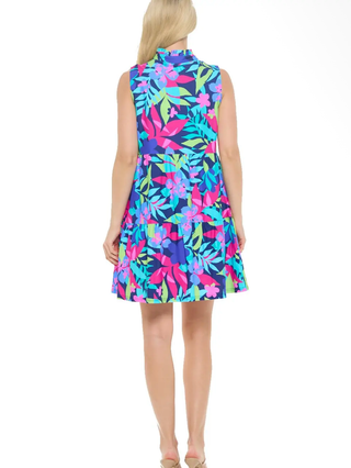 Laison Sleeveless Tiered Dress - Navy Blue Multi Print - Sassy Inspiration