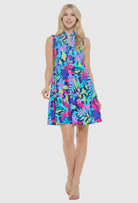 Laison Sleeveless Tiered Dress - Navy Blue Multi Print - Sassy Inspiration