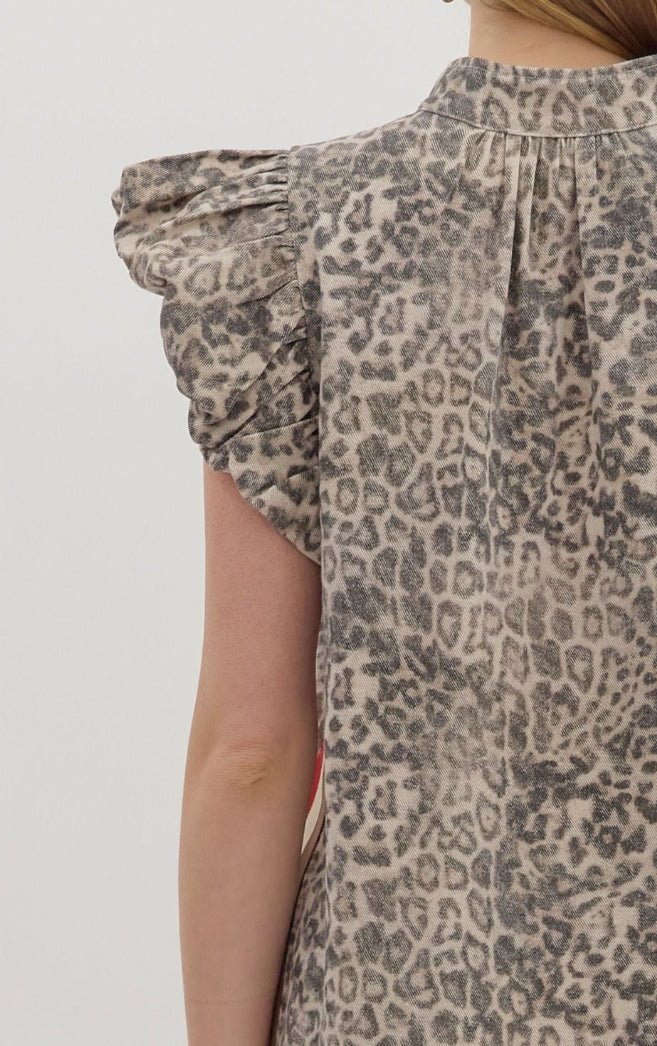 Leopard Flutter Sleeve Pullover - Sassy Inspiration