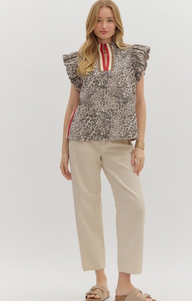 Leopard Flutter Sleeve Pullover - Sassy Inspiration