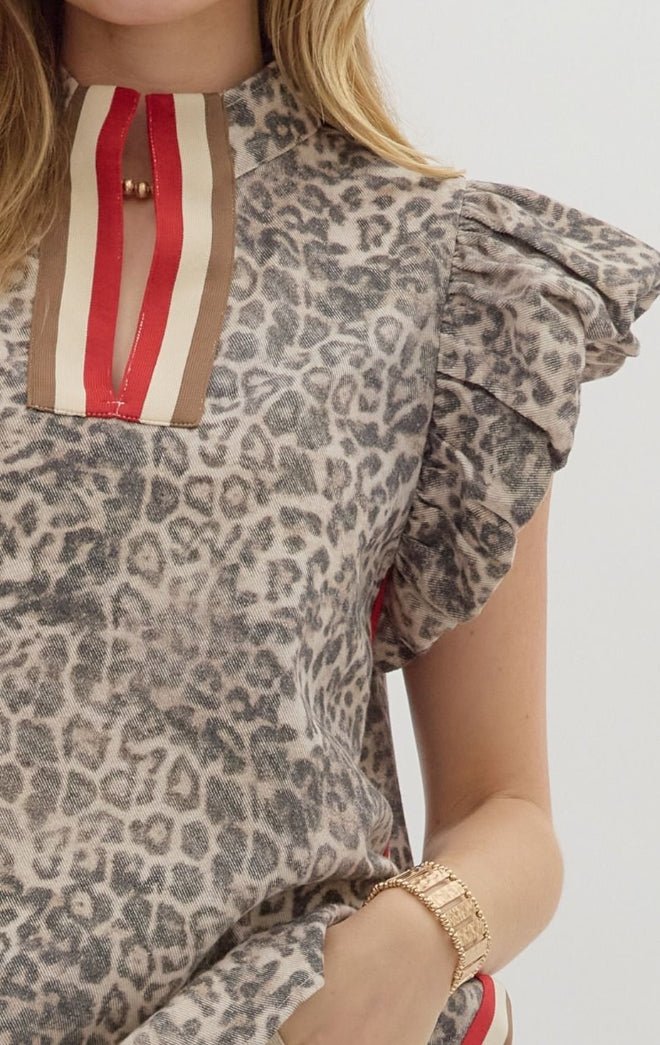 Leopard Flutter Sleeve Pullover - Sassy Inspiration
