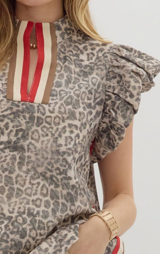 Leopard Flutter Sleeve Pullover - Sassy Inspiration