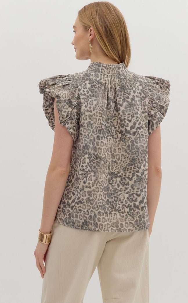 Leopard Flutter Sleeve Pullover - Sassy Inspiration
