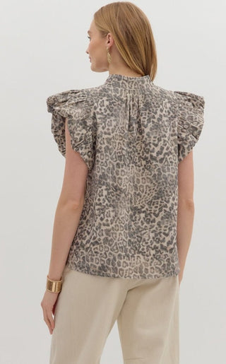 Leopard Flutter Sleeve Pullover - Sassy Inspiration