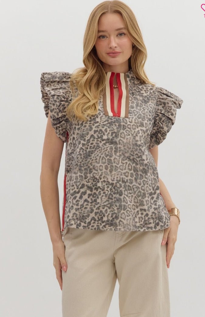 Leopard Flutter Sleeve Pullover - Sassy Inspiration