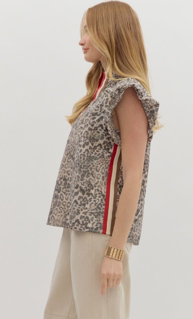 Leopard Flutter Sleeve Pullover - Sassy Inspiration