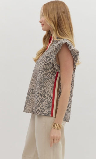 Leopard Flutter Sleeve Pullover - Sassy Inspiration