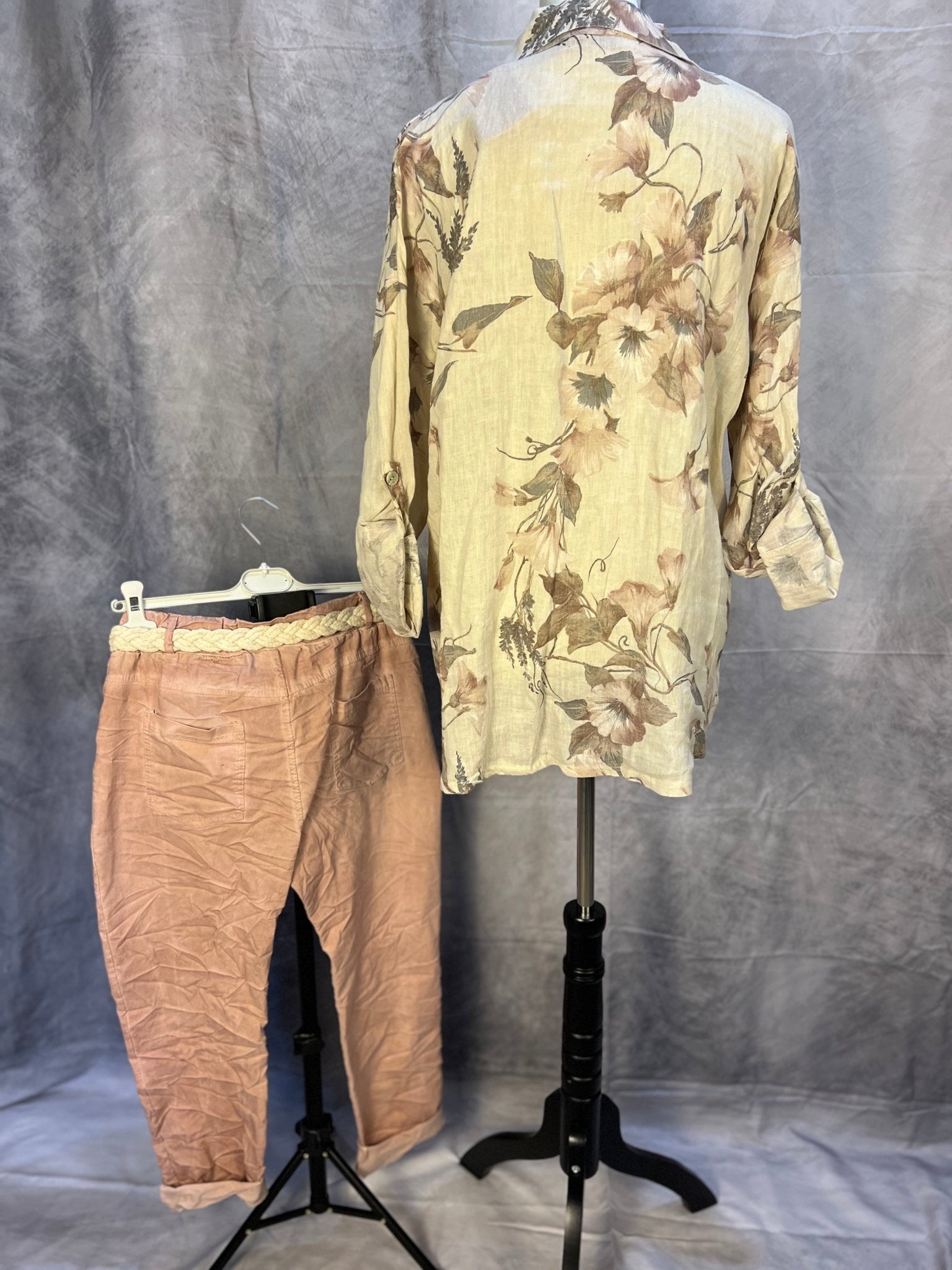 Linen Floral Button Down - Beige - Sassy Inspiration