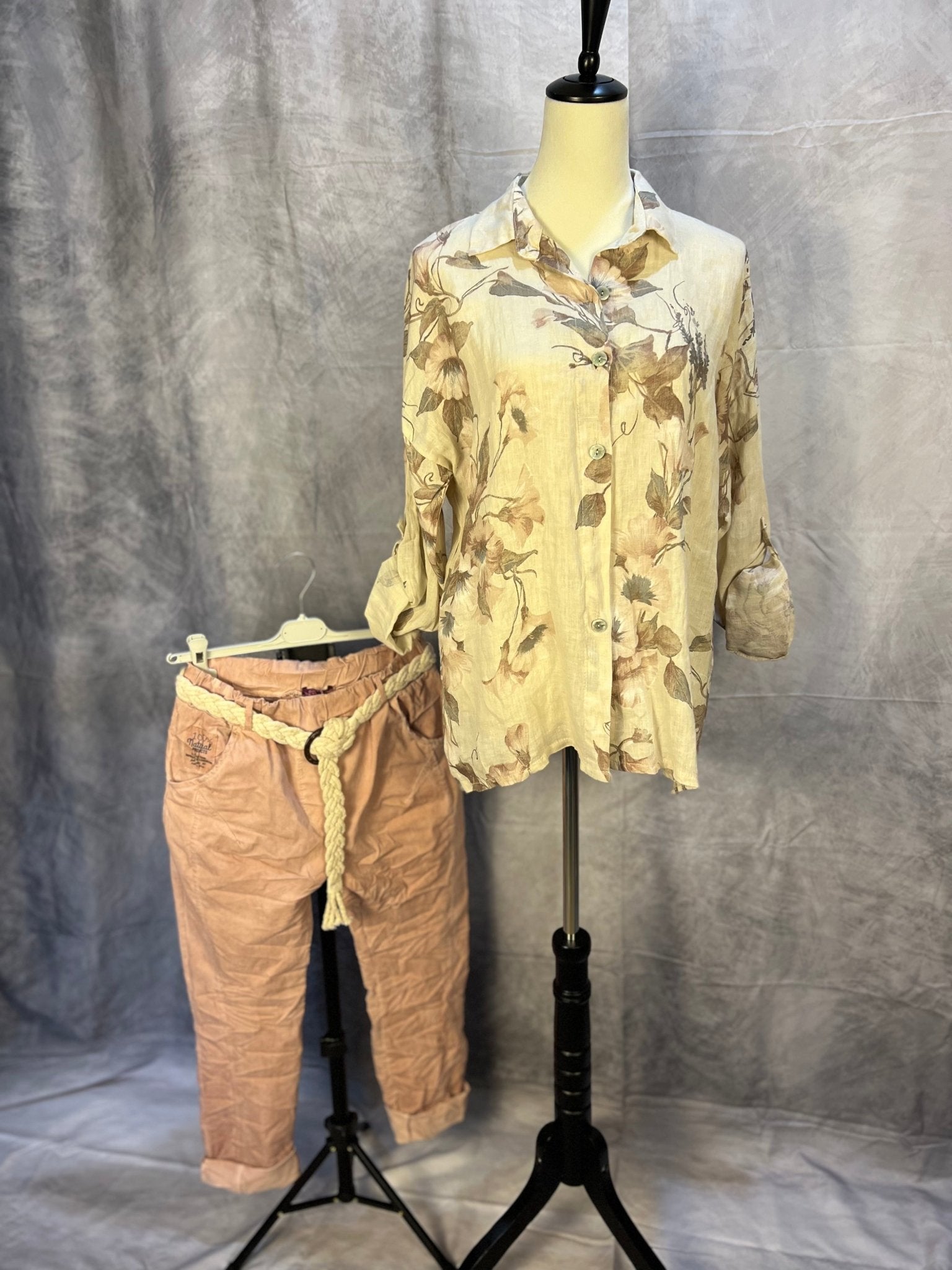 Linen Floral Button Down - Beige - Sassy Inspiration