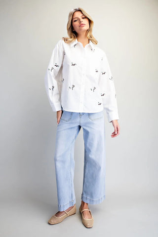 Mallard Moment Embroidered Button Down Shirt - Sassy Inspiration