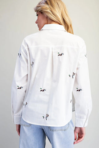 Mallard Moment Embroidered Button Down Shirt - Sassy Inspiration
