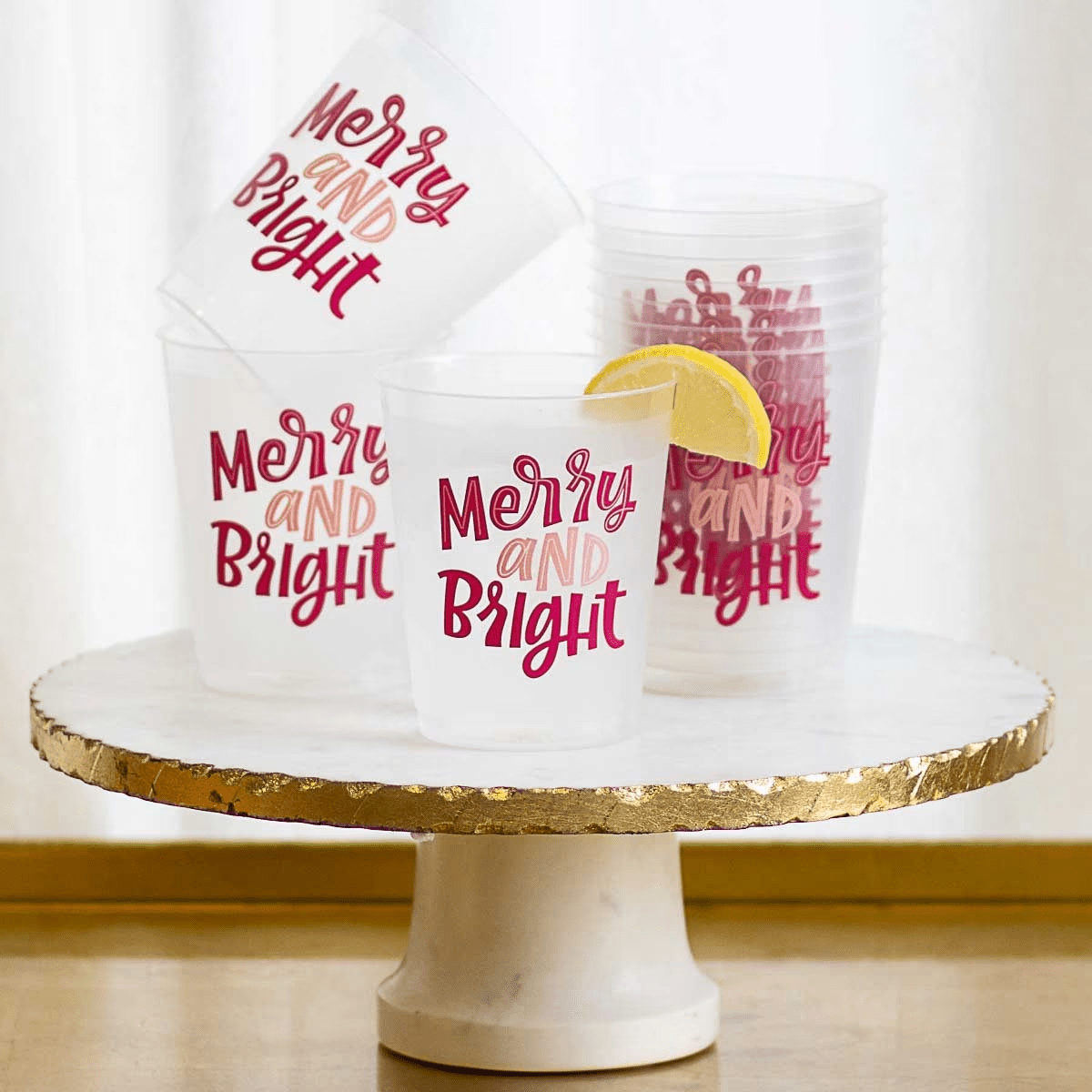 Merry and Bright Party Cups (Set of 10) Frosted/Pink - Sassy Inspiration