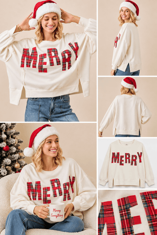 Merry Plaid Oversized Fleece Sweatshirt - Sassy Inspiration