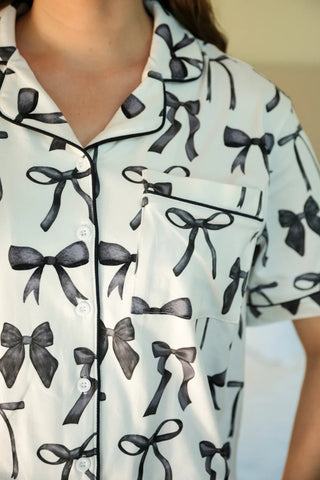 Midnight Bow Ruffle Pajama Set - Sassy Inspiration