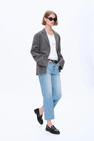 Modern Ease High - Rise Straight - Leg Denim – Medium Blue - Sassy Inspiration