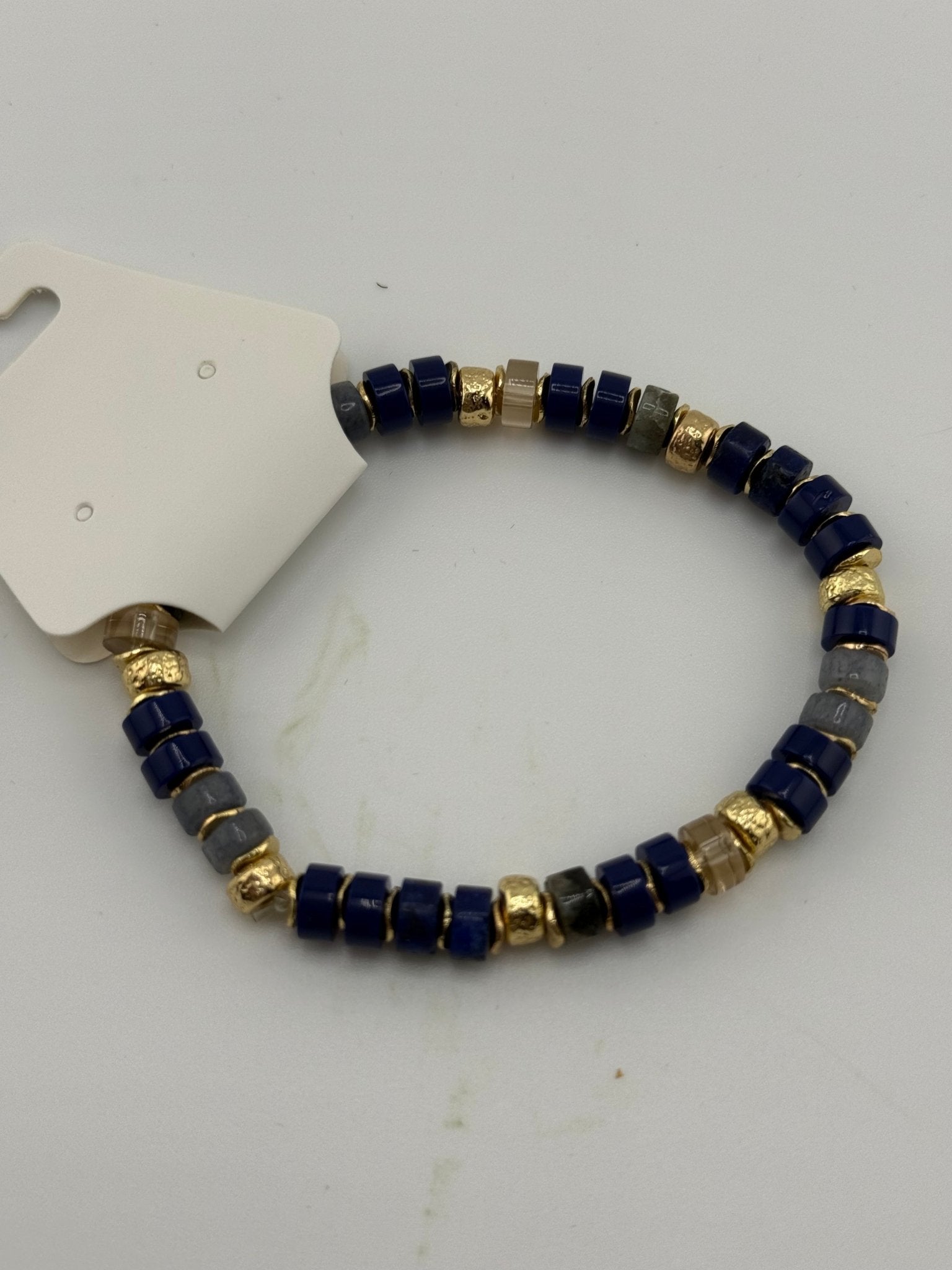 Navy & Gold Beaded Stretch Bracelet - Sassy Inspiration